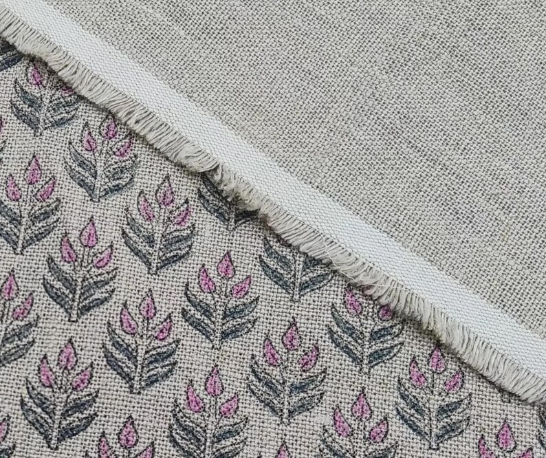 Linen Block Print Fabric 58 Inch Width Heavy Linen Natural Base Color Handmade Print To Make Curtains and Drapes Upholstery Pillow Covers  Bedding Tote Bag by Fabritual