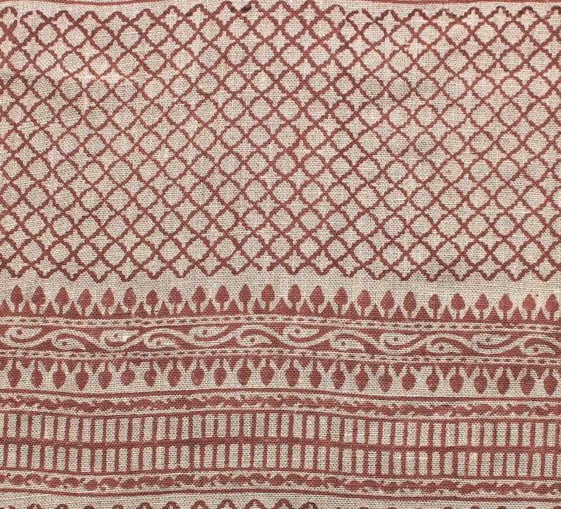 Linen Block Print Fabric 58 Inch Width Heavy Weight Linen Natural Base Color Curtains and Drapes Upholstery Handmade Art Pillow Covers Tablecloths and Runners Bedding Tote Bag Lampshades Napkins by Fabritual