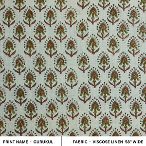 Handmade linen fabric, block print floral cushion and pillow linen, decorative curtain and table napkin, printed linen - GURUKUL