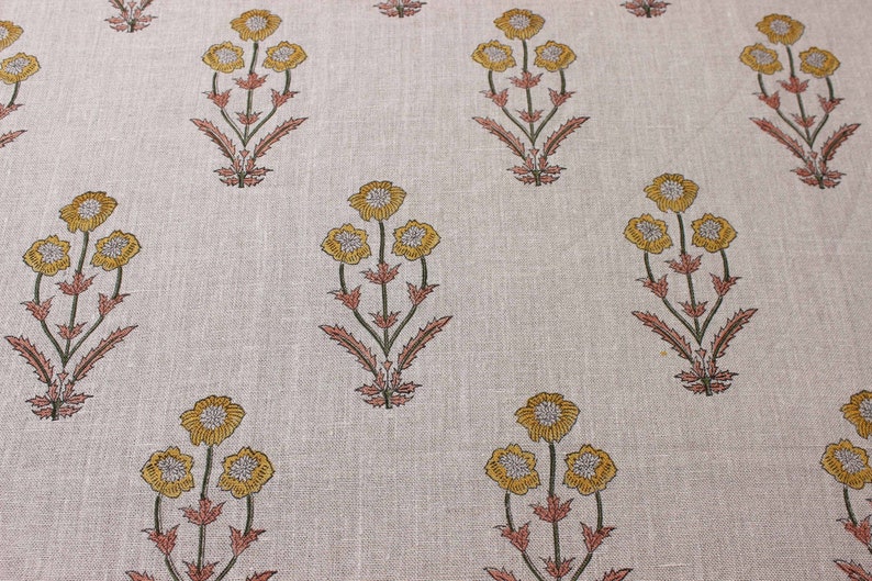 Block Print Linen Fabric Printed Linen Fabric by Fabritual Etsy