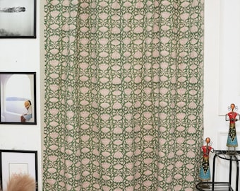 Blackout Linen Curtains | Green Floral Block Print Drapery for Farmhouse Decor | FAB - ULTA KAMAL