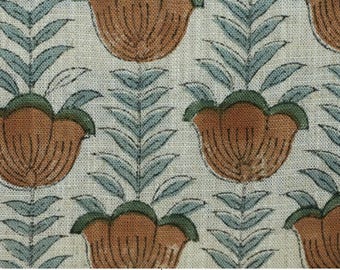 Viscose-linnen stof met bloemenblokprint 58" breed, handgemaakt textiel voor boho- en boerderijgordijnen, bankkussens en gordijnen - LOTUS