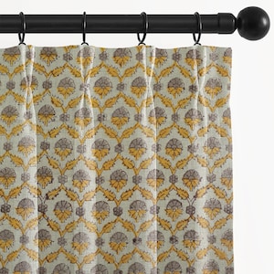 Linen Block Print Curtain Handmade Custom Made To Order Decorative Curtain Panel Ring Curtain Header - FAB - MADHUVAN