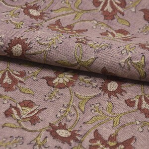 Linen Block Print Fabric 58 Inch Width Heavy Weight Linen Natural Base Color Curtains and Drapes Upholstery Handmade Art Pillow Covers Tablecloths and Runners Bedding Tote Bag Lampshades Napkins