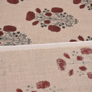 58" Wide Thick Linen Fabric | Red Hand Block Print Textile | Outdoor Pillow Covers, Curtains, Table Covers & Home Decor Material - SWADESH image 4