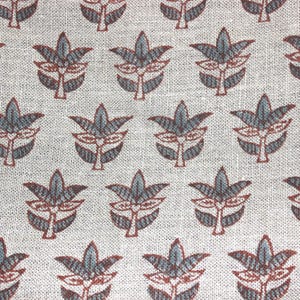SAAPT PATTI - Block Print Handloom Linen Fabric Heavy Linen Gray Flower Upholstery Fabric, pillow cover fabric, Curtain Linen By The Yard