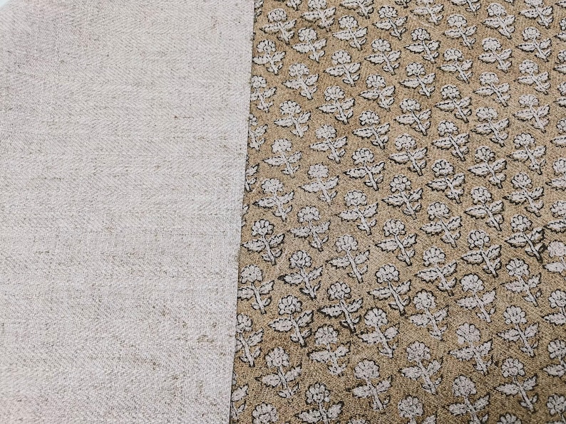 Linen Block Print Fabric 58 Inch Width Heavy Weight Linen Natural Base Color Curtains and Drapes Upholstery Handmade Art Tablecloths and Runners Bedding Tote Bag Lampshades Napkins by Fabritual