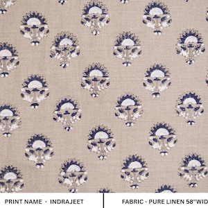 INDRAJEET || Block Print Handloom Linen Fabric Heavy Linen Fabric, upholstery fabric,pillowcases, home decor blue linen flower