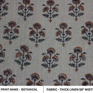 Dicker Leinenstoff 150 cm breit, Block Print Leinenstoff, Polsterstoff, Kissenbezug, Vorhang Leinenstoff - BOTANIK
