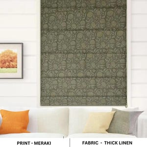 Roman Block Print Shade, Window Curtain Blind, Blackout Floral Drapery Linen Fabric Roman Shade, Farmhouse Decor - MERAKI