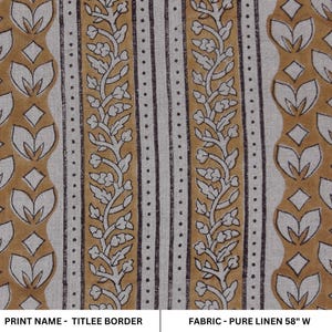 Block print fabric, linen fabric pillows and cushions, pure linen 58" wide, printed curtains, Indian block print fabric - TITLEE BORDER