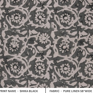 Hand block print pure linen 58&quot; Wide, Indian fabric, floral fabric, linen by yard, upholstery Pillow cover  - Shika