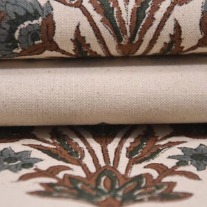Thick Cotton Block Print Fabric 44 Inch Width Medium Weight Beige Base Color Curtains and Drapes Pillow Covers Bedding Tote Bag Lampshades Napkins by Fabritual
