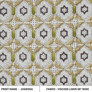 Printed Fabric For Window Treatment Lampshades Pillowcases And Table Runners Viscose Linen 58" Wide  Fabric Block Print Fabric - JHAROKA