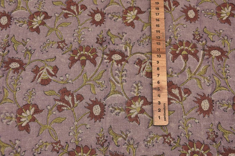 Linen Block Print Fabric 58 Inch Width Heavy Weight Linen Natural Base Color Curtains and Drapes Upholstery Art Pillow Covers Tablecloths and Runners Bedding Tote Bag Lampshades Napkins by Fabritual