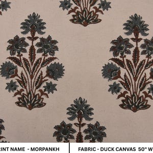 Thick Cotton Block Print Fabric 44 Inch Width Medium Weight Beige Base Color Curtains and Drapes Tablecloths and Runners Bedding Tote Bag Lampshades Napkins by Fabritual