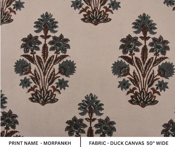 Block Print Cotton Fabric Thick Cotton 44" Wide Linen Fabric For Pillows And Cushion Decorative Floral Window Blinds - MORPANKH