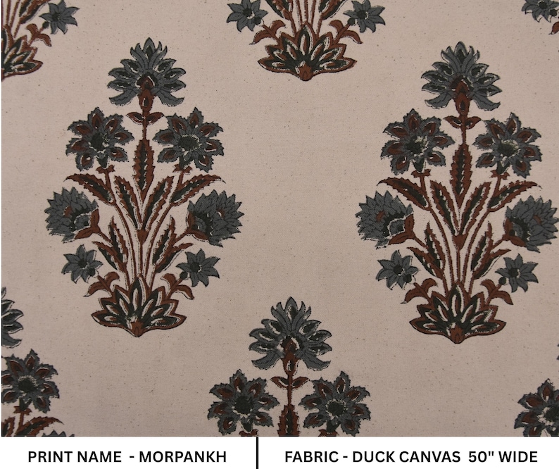 Thick Cotton Block Print Fabric 44 Inch Width Medium Weight Beige Base Color Curtains and Drapes Tablecloths and Runners Bedding Tote Bag Lampshades Napkins by Fabritual
