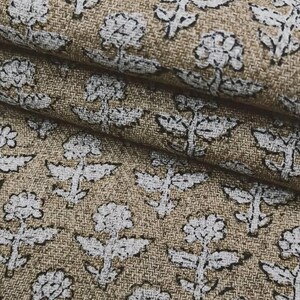 Linen Block Print Fabric 58 Inch Width Heavy Weight Linen Natural Base Color Curtains and Drapes Upholstery Handmade Art Pillow Covers Tablecloths and Runners Bedding Tote Bag Lampshades Napkins
