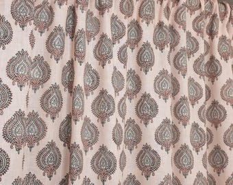 Viscose Colored Linen Blackout Window Curtain Hand Block Print Floral Ring Curtain Window Drapery And Decorative Room Curtain -FAB-UDAY