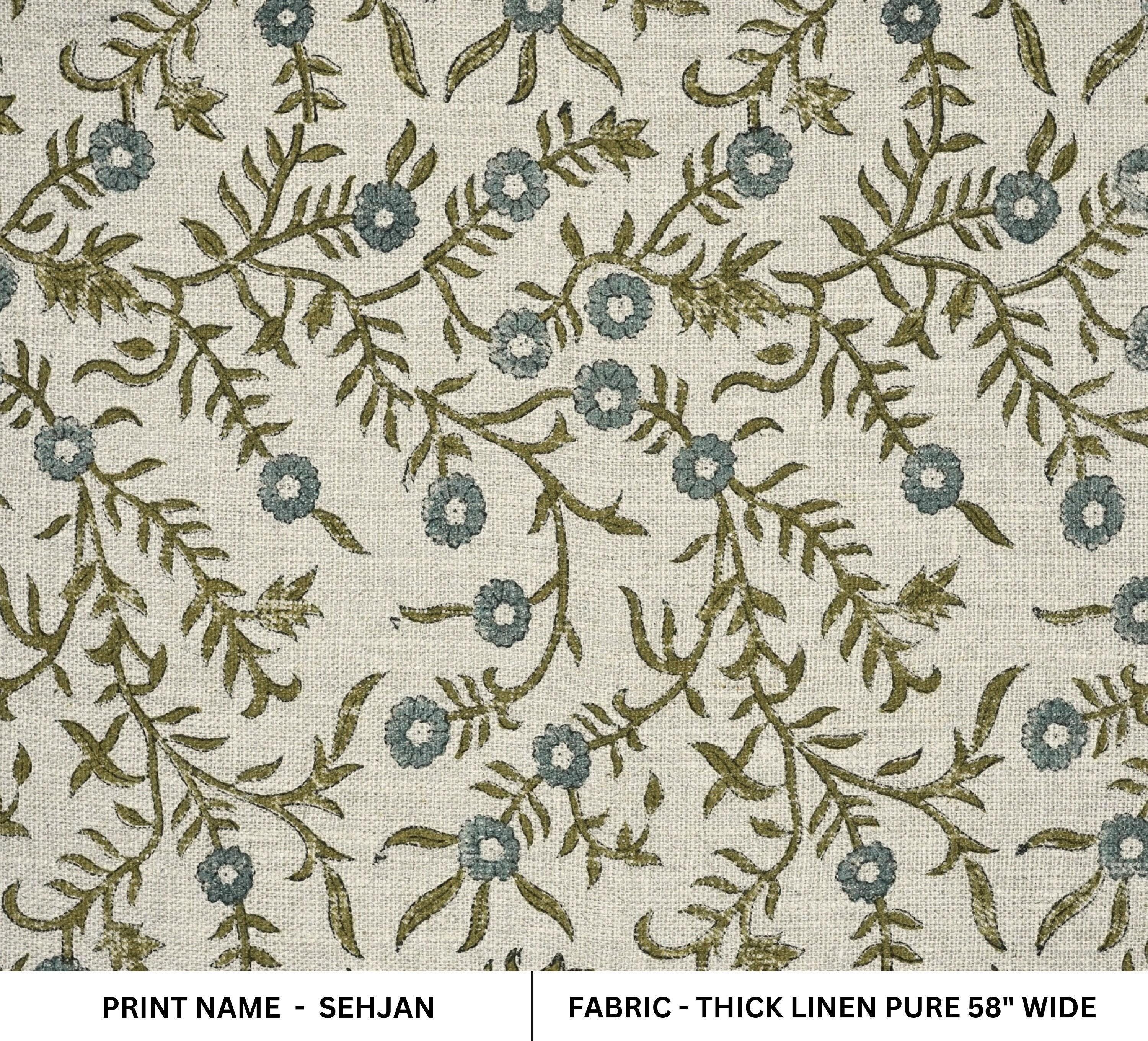 Imprimé floral à la main, tissu d'ameublement en lin épais pour rideaux et housse de canapé, tissu pour oreiller en lin - SEHJAN