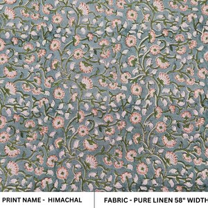 floral block print pure linen 58&quot; wide, fabric, cotton by the yard fabric, cushion cover upholstery fabric - HIMACHAL DARK