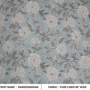 Decorative Window Curtains And Couch Cover Pure Linen 58" Wide Indian Fabric Floral Block Print Art - RAMESHWARAM