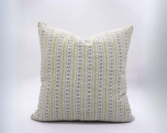 Green Pillow Cover – Handmade Block Print Cushion, Linen Fabric for Farmhouse Decor