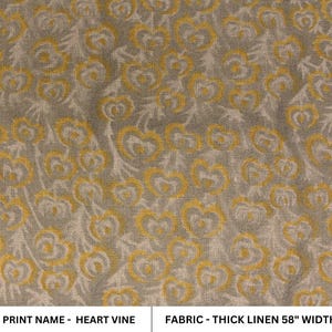 Hand Block Print, Thick Linen 58" Wide, Indian Cushion Cover, Pillow Cover, Sofa and Table Cloth, Heart Print - Heart Vine