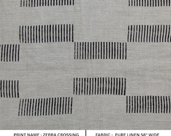 Natural Stripe Linen Fabric by the Yard, Indian Hand Block Print Fabric, Upholstery, Pillow & Cushion Fabric - ZEBRA CROSSING