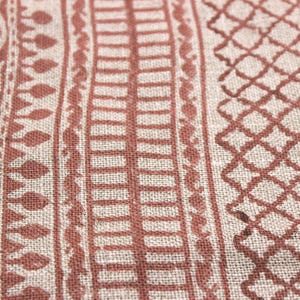 Linen Block Print Fabric 58 Inch Width Heavy Weight Linen Natural Base Color Curtains and Drapes Upholstery Handmade Art Pillow Covers Tablecloths and Runners Bedding Tote Bag Lampshades Napkins by Fabritual