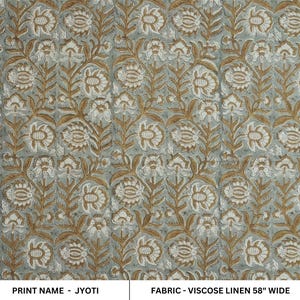 Tela de viscosa y lino con estampado floral marrón, estampada a mano con bloques de madera. Telas estampadas indias para cortinas, fundas de almohada y manteles - JYOTI