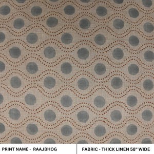 Thick 58" Wide Outdoor Block Print Linen Fabric, Windowpane Pattern Material for Decorative Cushions & Durable Pillow Covers - RAAJBHOG