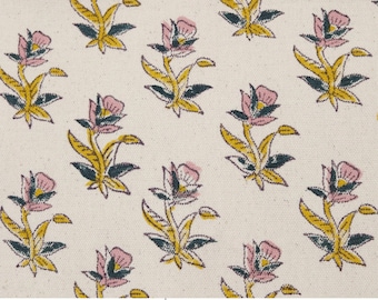 Tela de algodón estampada a mano para cojines de sofá, fundas de mesa, pantallas de lámparas y cortinas florales - COASTAL TULIP