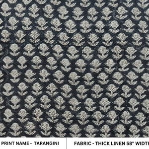 Linen Block Print Fabric 58 Inch Width Heavy Weight Linen Natural Base Color Curtains and Drapes Upholstery Handmade Art Pillow Covers Tablecloths and Runners Bedding Tote Bag Lampshades Napkins by Fabritual