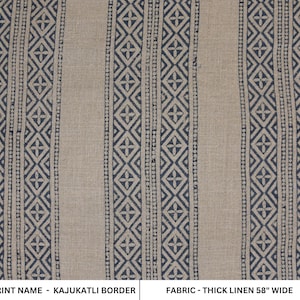 Dik linnen handblokprint stof zonwering en tafelkleed Indiase textiel bedrukte servetten kussensloop - KAJUKATLI BORDER