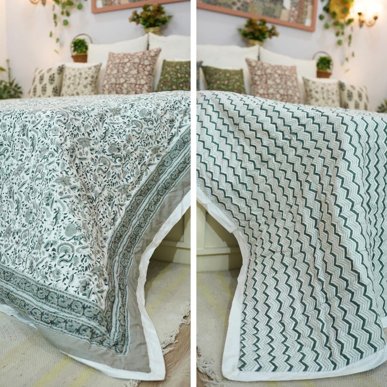 Buy Handmade Cotton Quilt, Block Print Blanket, Boho Cotton Warm Quilt