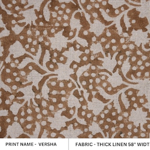 Thick Linen 58&quot; Wide, Block Print, Indian printed fabric, home decor Linen by the yard, upholstery, Pillow cover &quot;firoza&quot;