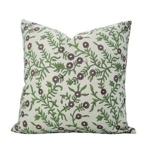 Block Print Cushion Cover, Designer Floral Pillow Cover, Printed Handmade Couch Cover, Linen Blend Natural Indian Fabric Pillow - SHEHJAN