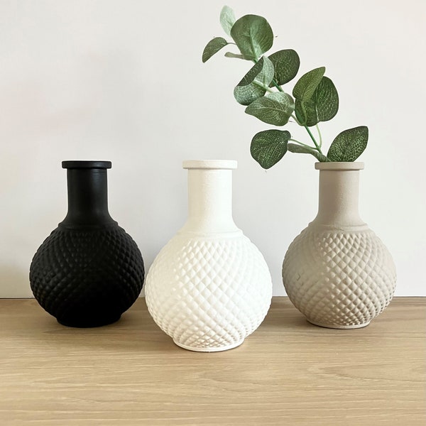 Ronde geribbelde handgeschilderde vaas - matte vaas met keramisch effect - woondecoratie - vaas voor gedroogde bloemen - uienvaas - kleine decoratieve vaas - cadeau