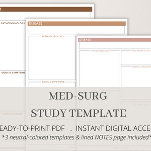 Med Surg Study Template, Med Surg, Pathophysiology Template, Medical Surgical Nursing, Disease Process Template, Neutral Colored