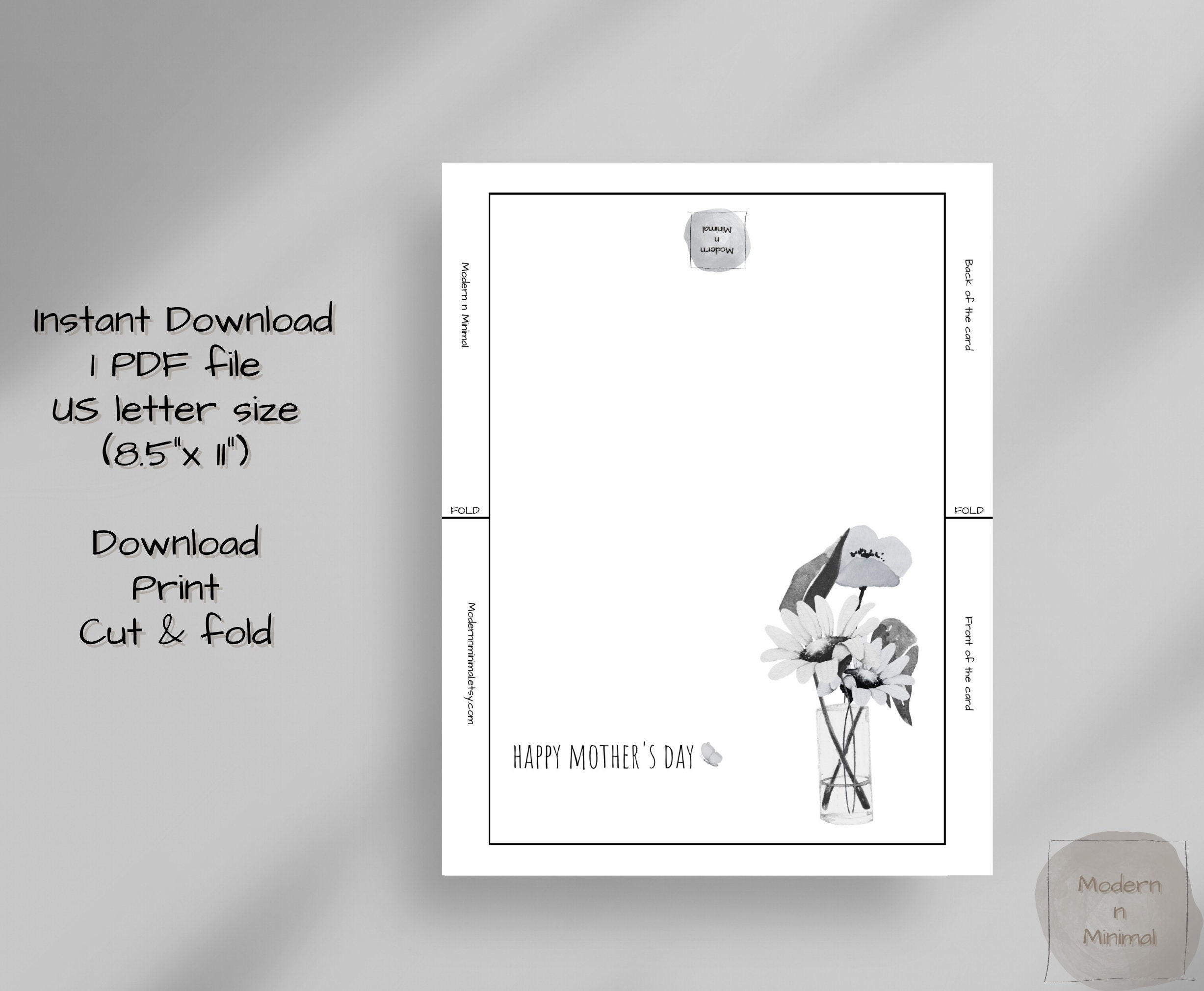 Happy Mother's Day Printable Greeting Card, Instant Download PDF 5x7 ...
