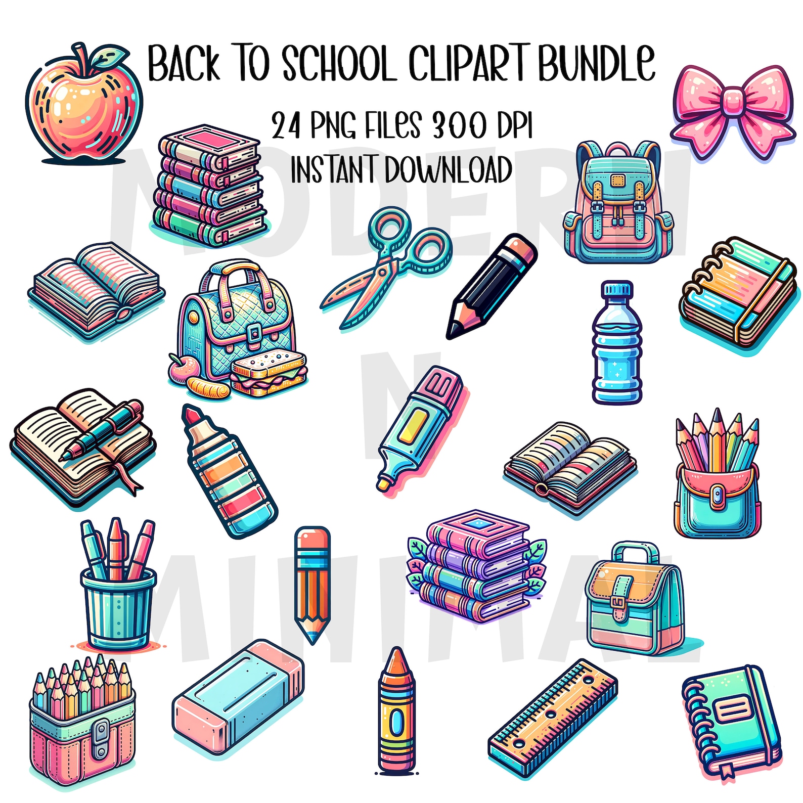 Back to School Clipart Bundle 24 High-resolution PNG Files Instant ...