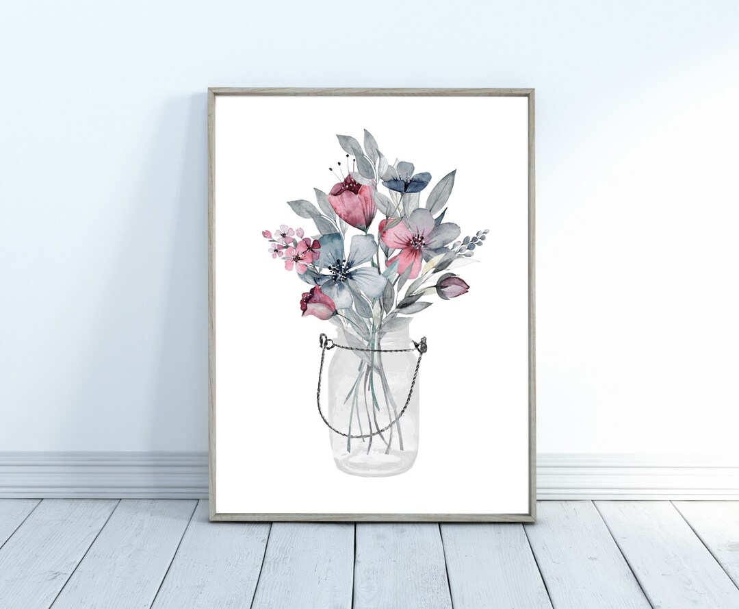 Printable Modern Wall Art. Mason Jar With Flowers Floral Wall - Etsy