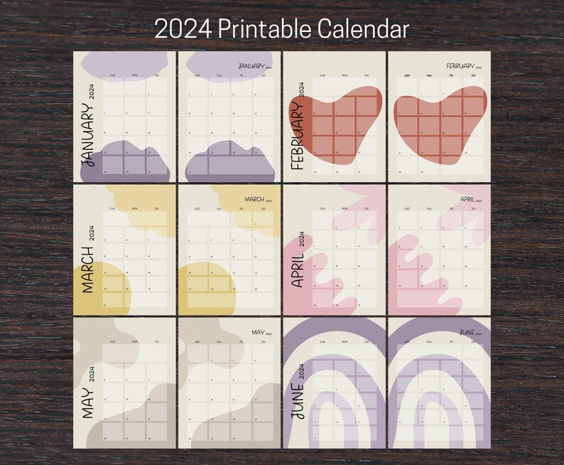2024 Printable Calendar, Vertical Monthly Calendar 2024 Year at a