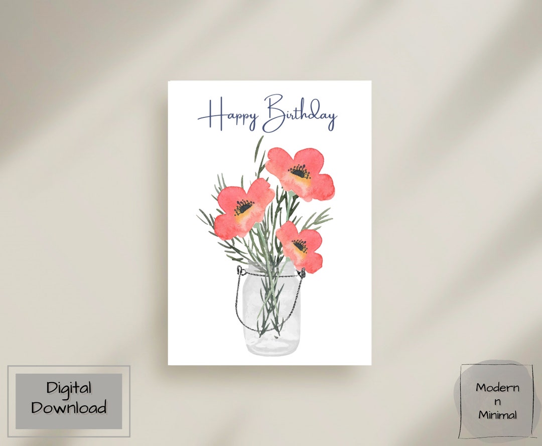 Happy Birthday Printable Greeting Card, Instant Download PDF 5x7 Inch ...