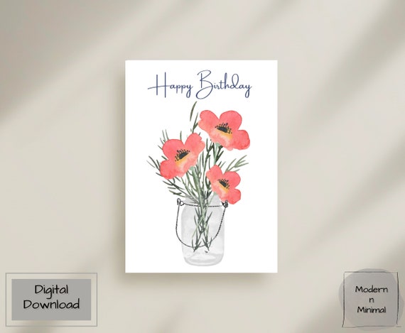 Happy Birthday Printable Greeting Card Instant Download PDF | Etsy