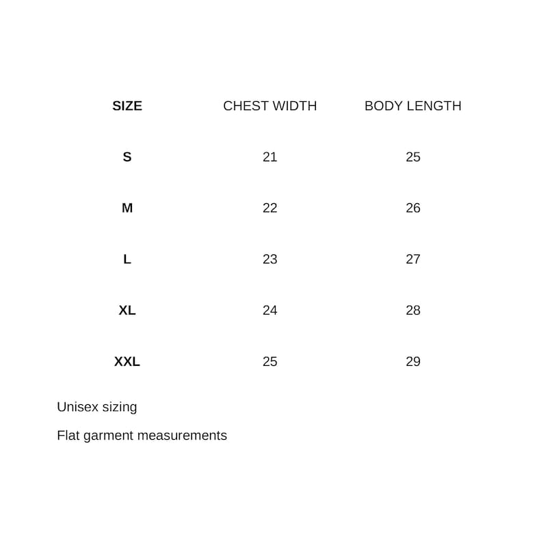 Hemp Sweatshirt Size Chart