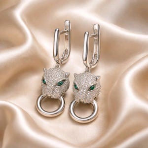 Panther Earrings Sterling Silver, Statement Animal Jewellery, Gift for Her