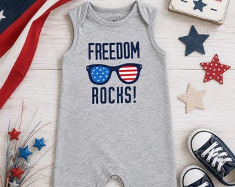 Monogramed Baby/Toddler Cotton Red White & Blue Patriotic Romper/Onesie Freedom Rocks